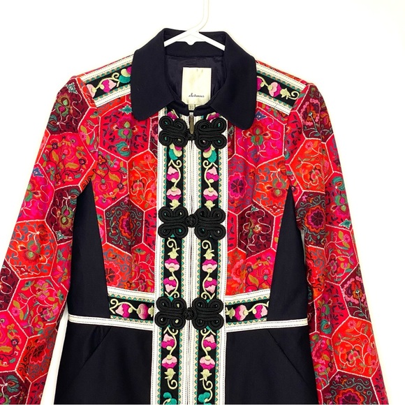 Anthropologie Elevenses Satsuma Embroidered Patchwork Jacket Coat Rare Size 4 - Picture 3 of 16